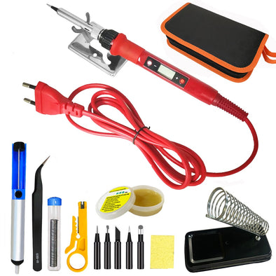 80W Digital Electric Soldering Iron Set Kit Welding Iron Staion 220V with Soldering Paste Flux Tips Stand Tool Bag