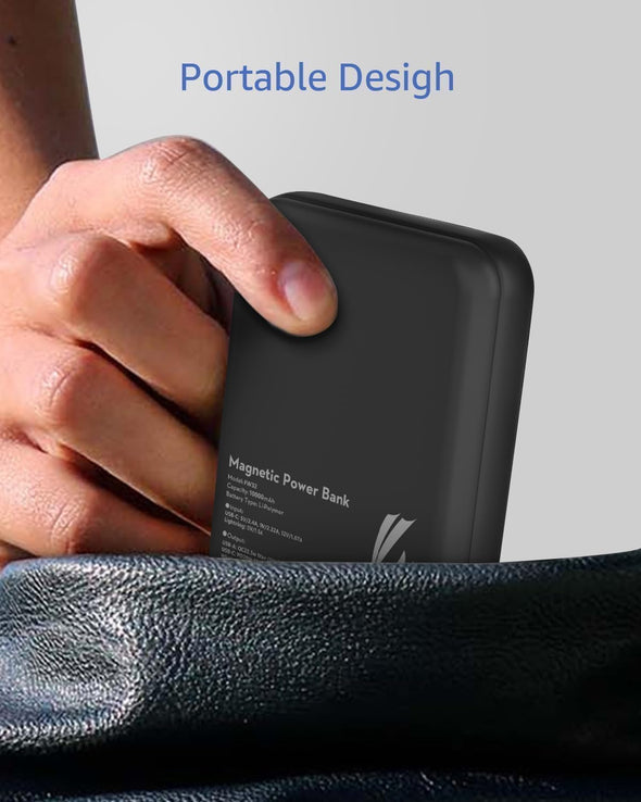 LL TRADER Magnética Power Bank Compatible con MagSafe, Batería Externa de 10000 mAh Magnética Cargador Portátil Inalámbrico para iPhone 12/13/14 Series (Negro)
