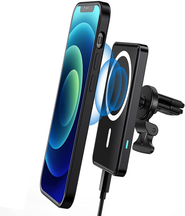 LL TRADER Magsafe Car Mount Wireless Charger Compatible with iPhone 12/12 Pro/Pro Max/Mini, Magnetic Phone Holder Stand 15W Fast Charging Car Mount