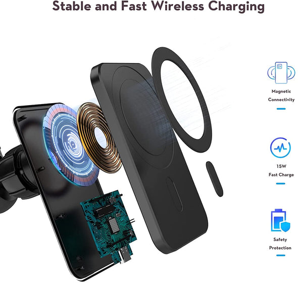 LL TRADER Magsafe Car Mount Wireless Charger Compatible with iPhone 12/12 Pro/Pro Max/Mini, Magnetic Phone Holder Stand 15W Fast Charging Car Mount