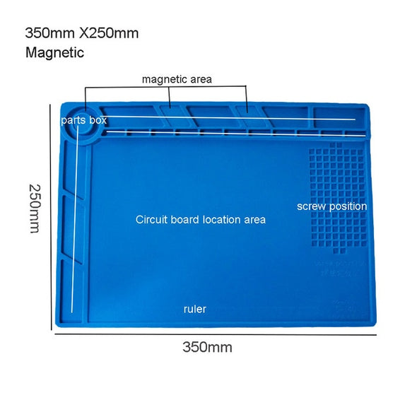 S-160 Silicone Pad Desk Platform 45x30cm for Soldering Station Iron Phone PC Repair Mat Magnetic Heat Insulation No Lead