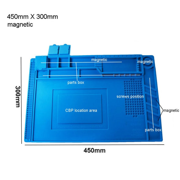 S-160 Silicone Pad Desk Platform 45x30cm for Soldering Station Iron Phone PC Repair Mat Magnetic Heat Insulation No Lead