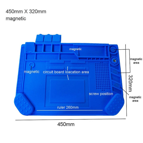 S-160 Silicone Pad Desk Platform 45x30cm for Soldering Station Iron Phone PC Repair Mat Magnetic Heat Insulation No Lead