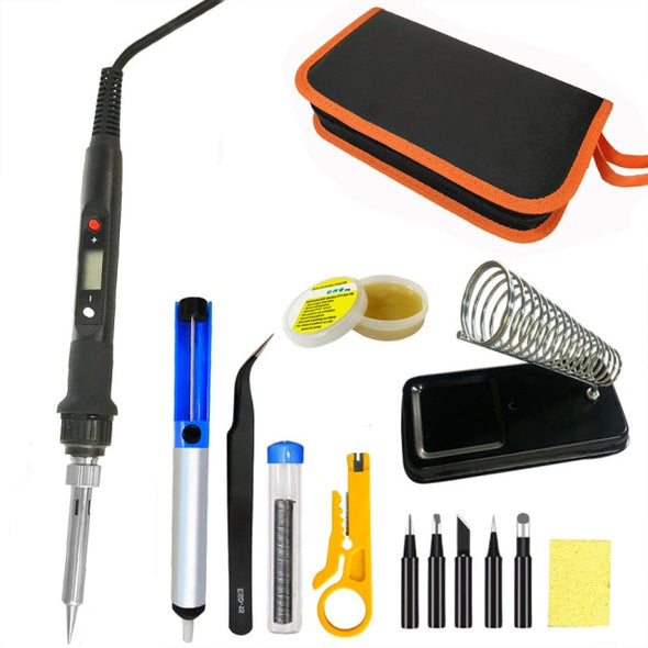 80W Digital Electric Soldering Iron Set Kit Welding Iron Staion 220V with Soldering Paste Flux Tips Stand Tool Bag
