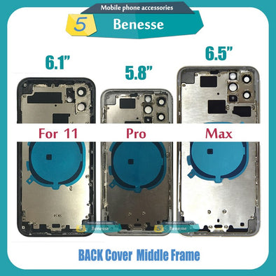 Back Housing for iPhone 11 / 11 Pro / 11 Pro Max Cover Rear Door Chassis Middle Frame with Back Glass + Tool