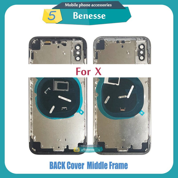 Back Housing for iPhone X / XS / XR / XS Max Back Cover Battery Door Rear Cover Chassis Middle Frame with Glass Replacement Parts