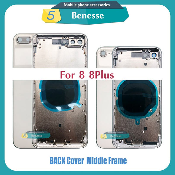 Back Housing for iPhone 8 / 8 Plus Back Cover Battery Door Rear Cover Chassis Middle Frame with Glass Replacement Parts
