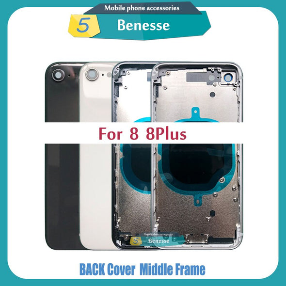 Back Housing for iPhone 8 / 8 Plus Back Cover Battery Door Rear Cover Chassis Middle Frame with Glass Replacement Parts