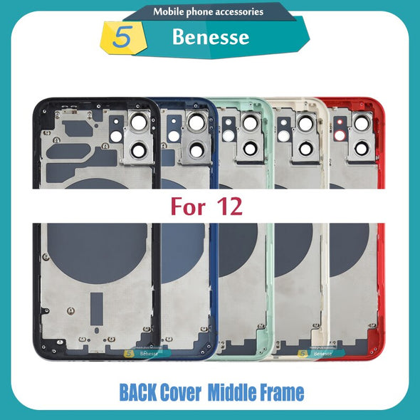 Back Housing for iPhone 12 / 12 Mini / 12 Pro / 12 Pro Max Back Cover Battery Door Rear Cover Chassis Middle Frame with Glass Replacement