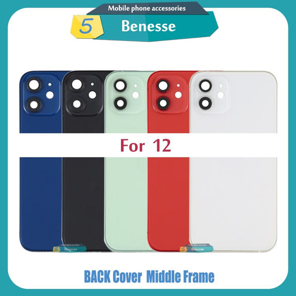 Back Housing for iPhone 12 / 12 Mini / 12 Pro / 12 Pro Max Back Cover Battery Door Rear Cover Chassis Middle Frame with Glass Replacement