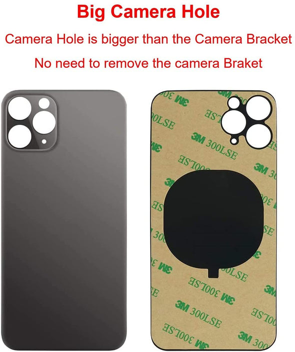 Big Hole Back Glass Replacement for iPhone 11 Pro with Double Side Adhesive 3M Tape