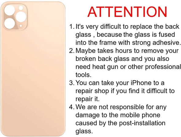 Big Hole Back Glass Replacement for iPhone 11 Pro with Double Side Adhesive 3M Tape