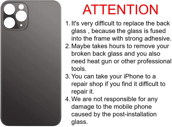 Big Hole Back Glass Replacement for iPhone 11 Pro Max with Double Side Adhesive 3M Tape