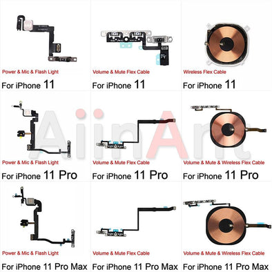 On/off Volume Buttons Mute Key Wireless Charging Flash Light Power Flex Cable For iPhone 11 11Pro 11Pro Max