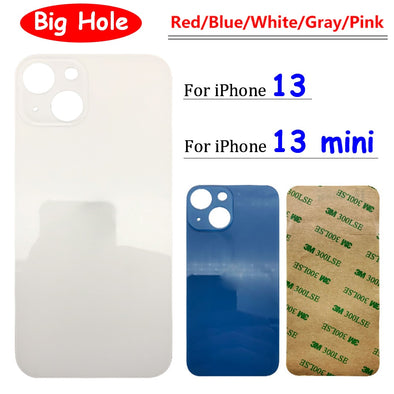 Big Hole Back Glass Replacement for iPhone 13 Mini with Double Side Adhesive 3M Tape